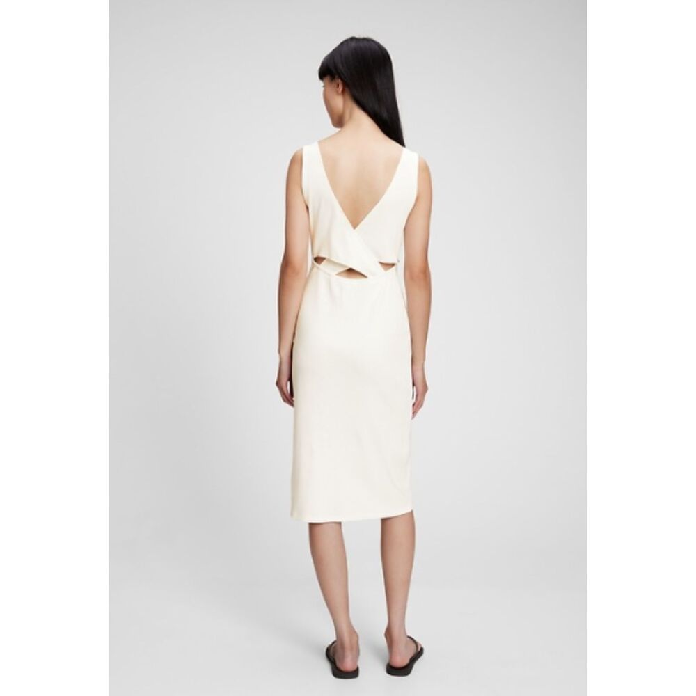 GAP White Cross Back Midi Dress Women M Tall Sleeveless Summer Casual Cotton